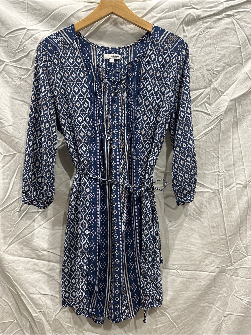 Sonoma Indigo Printed Tie-Waist Dress